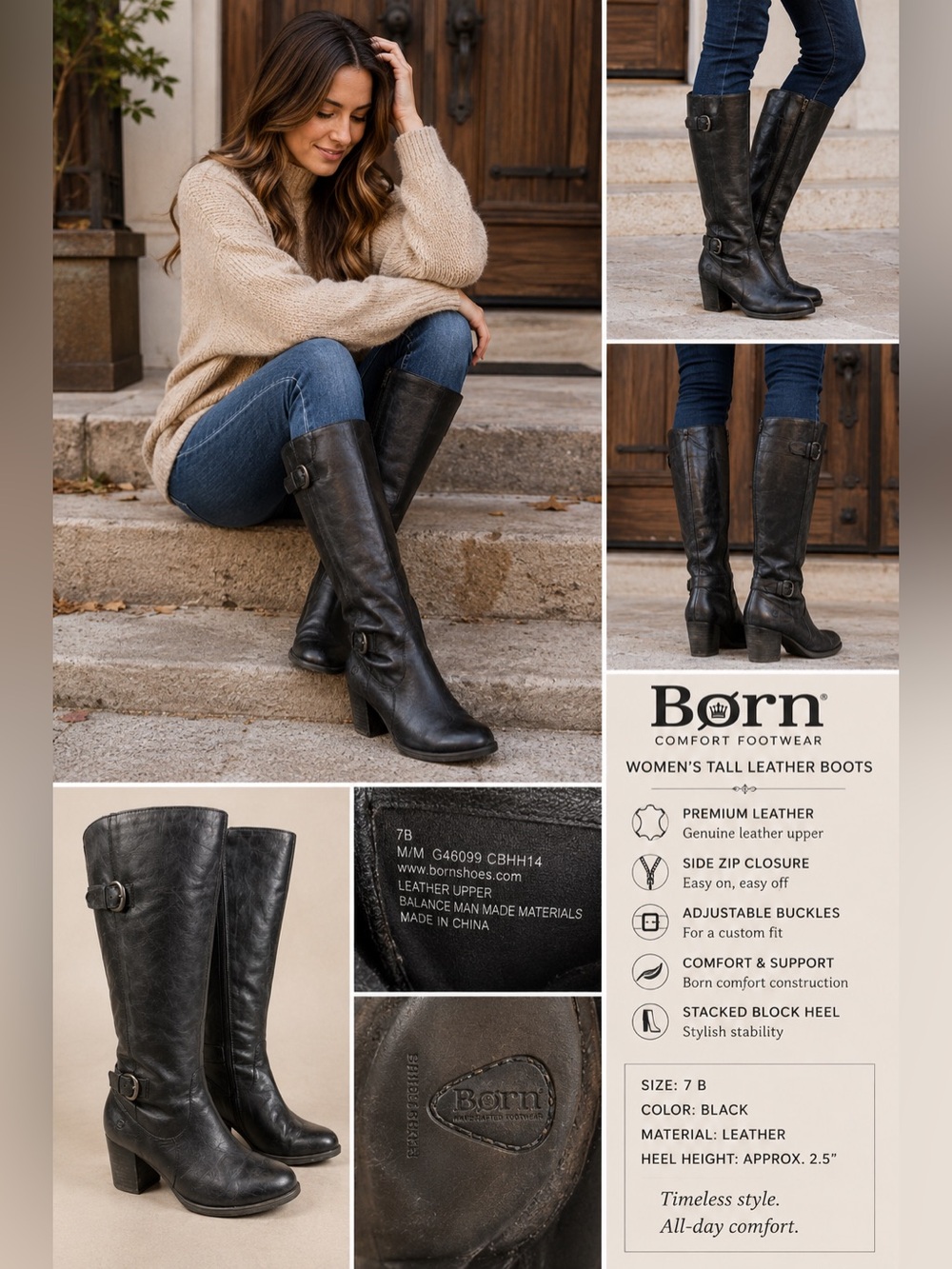 Born Women's Leather Knee-High Boots in Black Side 7